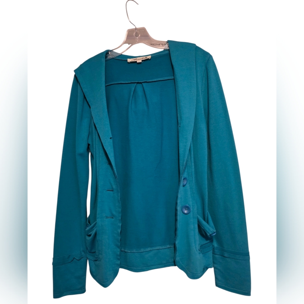Annabella Teal Knit Hooded Lightweight Jacket